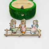 Edwardian Sterling Silver Gilt Enamel Nursery Rhyme Brooch c1910 Antique