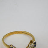9ct Yellow Gold, Sapphire & Diamond Wishbone Ring Vintage 1988 London