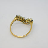 9ct Yellow Gold, Sapphire & Diamond Wishbone Ring Vintage 1988 London