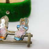 Edwardian Sterling Silver Gilt Enamel Nursery Rhyme Brooch c1910 Antique