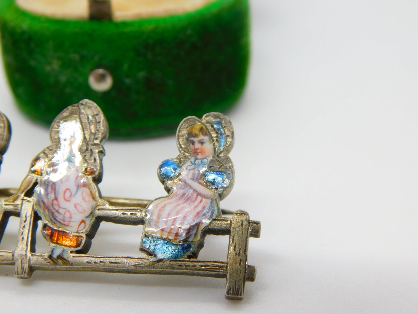 Edwardian Sterling Silver Gilt Enamel Nursery Rhyme Brooch c1910 Antique