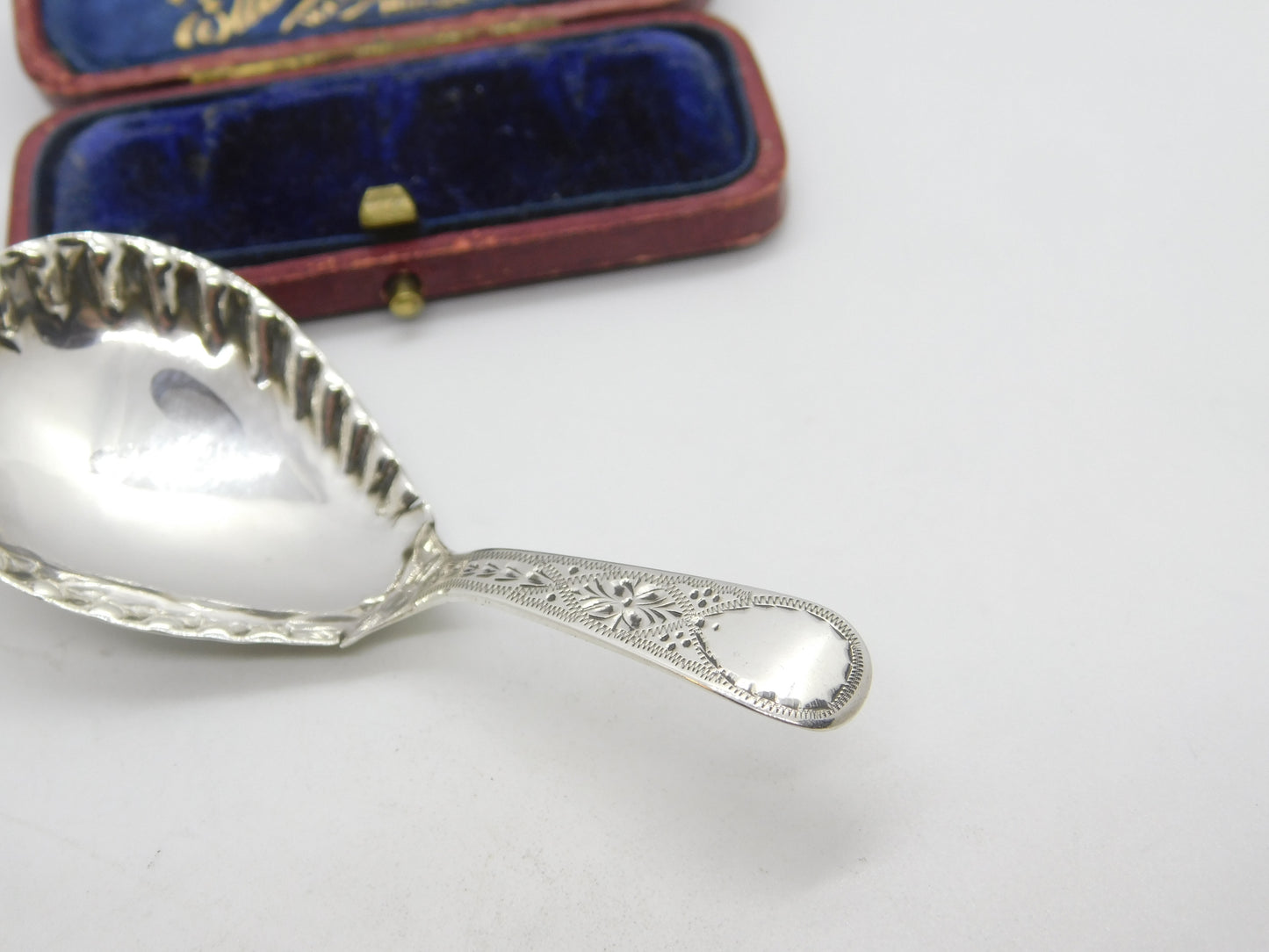 Georgian Sterling Silver Bright Cut Tea Caddy Spoon 1801 London Antique