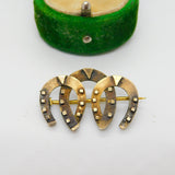 Victorian Gold on Sterling Silver Three Horseshoes Sweetheart Brooch Antique