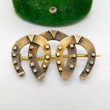 Victorian Gold on Sterling Silver Three Horseshoes Sweetheart Brooch Antique