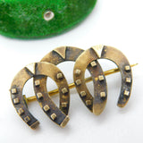 Victorian Gold on Sterling Silver Three Horseshoes Sweetheart Brooch Antique