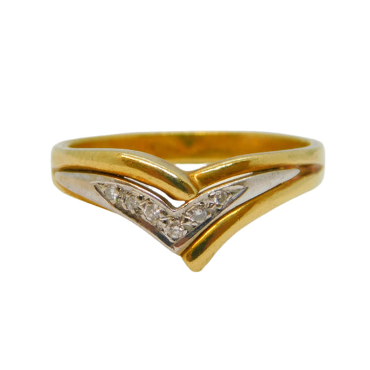 18ct Yellow Gold Graduating Diamond Set Wishbone Ring Vintage c1970