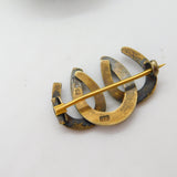 Victorian Gold on Sterling Silver Three Horseshoes Sweetheart Brooch Antique