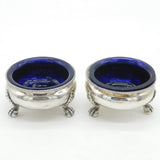 George IV Pair of Sterling Silver Paw Foot Salt Cellars Antique 1823 London