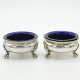 George IV Pair of Sterling Silver Paw Foot Salt Cellars Antique 1823 London