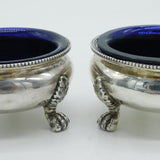 George IV Pair of Sterling Silver Paw Foot Salt Cellars Antique 1823 London