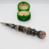 Victorian Sterling Silver & Carved Bog Oak Stone Set Dirk Brooch 1890 Antique
