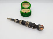 Victorian Sterling Silver & Carved Bog Oak Stone Set Dirk Brooch 1890 Antique
