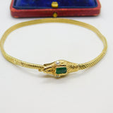 Victorian Yellow Gold Snake Serpent Bracelet Emerald & Diamond Set c1880 Antique