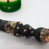 Victorian Sterling Silver & Carved Bog Oak Stone Set Dirk Brooch 1890 Antique