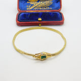 Victorian Yellow Gold Snake Serpent Bracelet Emerald & Diamond Set c1880 Antique