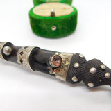 Victorian Sterling Silver & Carved Bog Oak Stone Set Dirk Brooch 1890 Antique