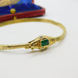 Victorian Yellow Gold Snake Serpent Bracelet Emerald & Diamond Set c1880 Antique
