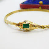 Victorian Yellow Gold Snake Serpent Bracelet Emerald & Diamond Set c1880 Antique