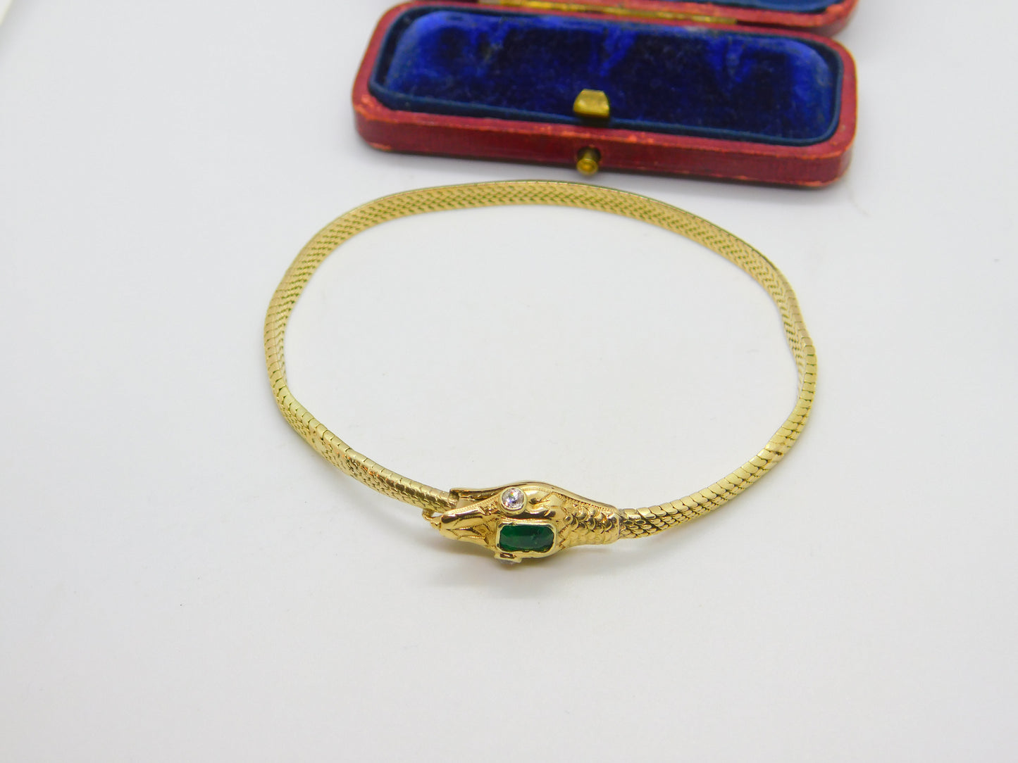 Victorian Yellow Gold Snake Serpent Bracelet Emerald & Diamond Set c1880 Antique