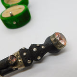 Victorian Sterling Silver & Carved Bog Oak Stone Set Dirk Brooch 1890 Antique