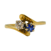 18ct Yellow Gold, 0.2ct Diamond & Sapphire Toi et Moi Engagement Ring Vintage