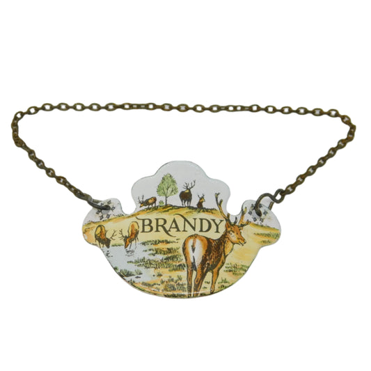 20th Century Bilston Enamel Watering Stag Brandy Decanter Label Antique c1900