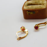 10ct Yellow Gold Ruby Paste Set Clip Earrings Vintage c1990