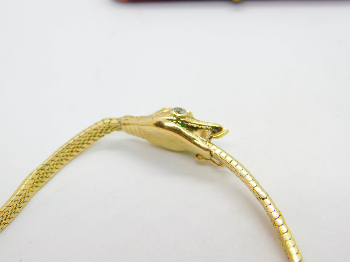 Victorian Yellow Gold Snake Serpent Bracelet Emerald & Diamond Set c1880 Antique