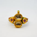 18th Century Mughal Gold, Diamond, Ruby & Enamel Dress Ring Antique Indian