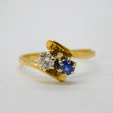 18ct Yellow Gold, 0.2ct Diamond & Sapphire Toi et Moi Engagement Ring Vintage