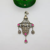 Edwardian Sterling Silver Pink & White Paste Lavalier Drop Pendant Antique c1910