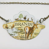 20th Century Bilston Enamel Watering Stag Brandy Decanter Label Antique c1900