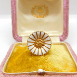 Danish Sterling Silver Gilt & White Enamel Daisy Flower Band Ring Mid-Century