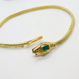 Victorian Yellow Gold Snake Serpent Bracelet Emerald & Diamond Set c1880 Antique