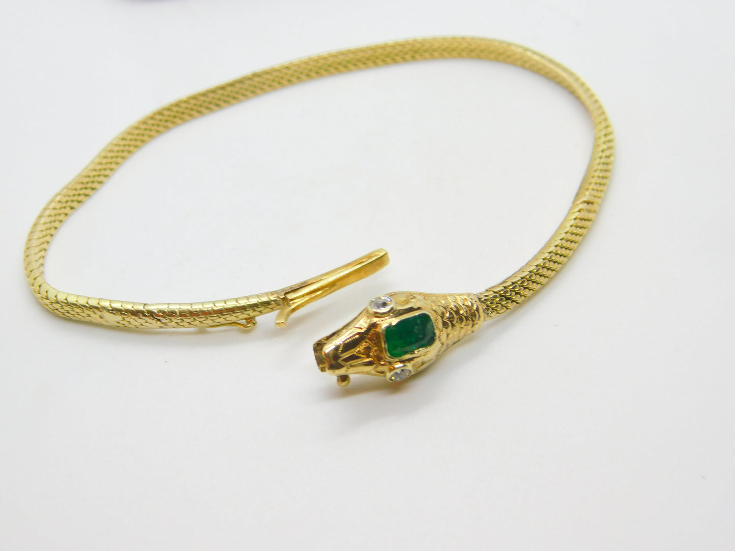 Victorian Yellow Gold Snake Serpent Bracelet Emerald & Diamond Set c1880 Antique