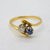 18ct Yellow Gold, 0.2ct Diamond & Sapphire Toi et Moi Engagement Ring Vintage