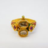 18th Century Mughal Gold, Diamond, Ruby & Enamel Dress Ring Antique Indian