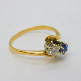 18ct Yellow Gold, 0.2ct Diamond & Sapphire Toi et Moi Engagement Ring Vintage