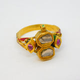 18th Century Mughal Gold, Diamond, Ruby & Enamel Dress Ring Antique Indian