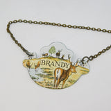 20th Century Bilston Enamel Watering Stag Brandy Decanter Label Antique c1900