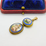 Georgian Grand Tour Yellow Gold Dove & Cherub Micro Mosaic Drop Pendant c1830