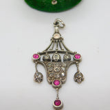 Edwardian Sterling Silver Pink & White Paste Lavalier Drop Pendant Antique c1910