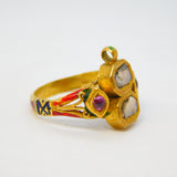 18th Century Mughal Gold, Diamond, Ruby & Enamel Dress Ring Antique Indian