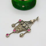 Edwardian Sterling Silver Pink & White Paste Lavalier Drop Pendant Antique c1910