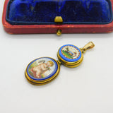 Georgian Grand Tour Yellow Gold Dove & Cherub Micro Mosaic Drop Pendant c1830