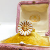 Danish Sterling Silver Gilt & White Enamel Daisy Flower Band Ring Mid-Century