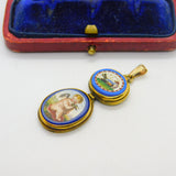 Georgian Grand Tour Yellow Gold Dove & Cherub Micro Mosaic Drop Pendant c1830