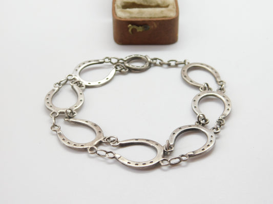 Sterling Silver Lucky Horseshoe Pattern Bracelet 1951 Birmingham Brook & Son