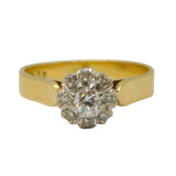 18ct Yellow Gold 0.3ct Brilliant Cut Diamond Floral Cluster Ring Vintage London