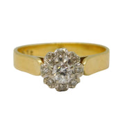 18ct Yellow Gold 0.3ct Brilliant Cut Diamond Floral Cluster Ring Vintage London
